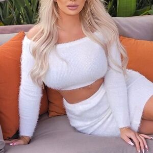 White Fuzzy Off-Shoulder Crop Top - FASHION NOVA